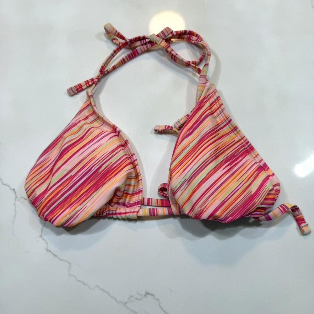 wild fable Pink Multi-Stripe Triangle Bikini Top with Yellow & Orange Accents